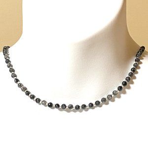 Larvikite Stone Beaded Necklace, Genuine Gemstone Stackable Layering Necklace